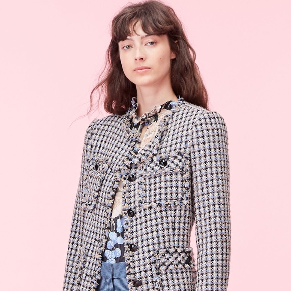 Rebecca Taylor HOUNDSTOOTH TWEED Blue/Black Tweed Blazer/Jacket NWT Sz 0 - Picture 2 of 15